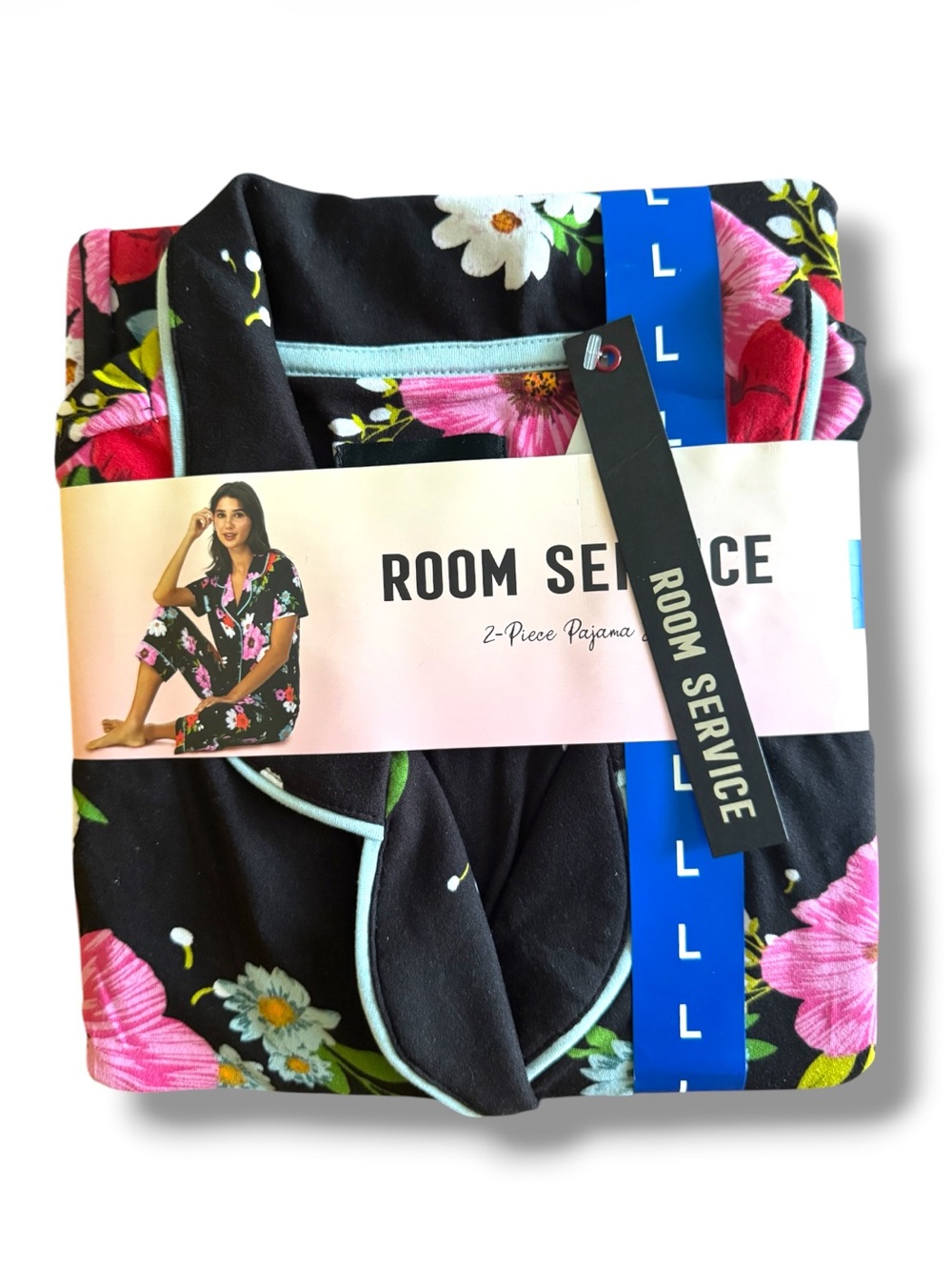 Room Service Womens Short Sleeve Notch Collar Capri Pajama Set